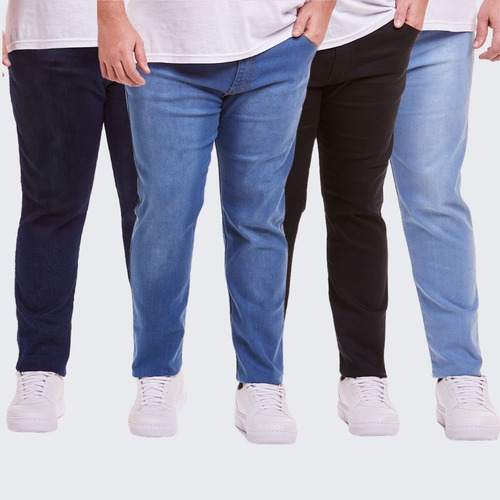 Kit 4 Calça Jeans Masculina Plus Size Lycra Elastano Reta 