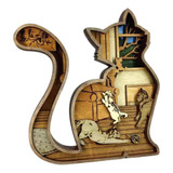 Figura Decorativa Gato Gatito Mascota Gata En Madera