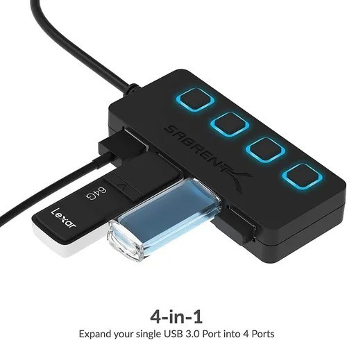 Hub Usb - Sabrent - 4 Port Usb 3.0 - Switch On/off Fuente 2a