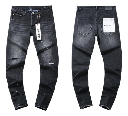 Jeans Rasgados Negros De Purple Brand High Street Para Hombr | Envío gratis