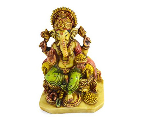 Figura De Resina Pintada A Mano De Lord Ganesha 6.5 