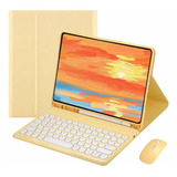 Capa Para iPad Geração 9/8/7 Com Teclado E Mouse Redondo Cor Tartrazine +round Cap Keyboard+mouse