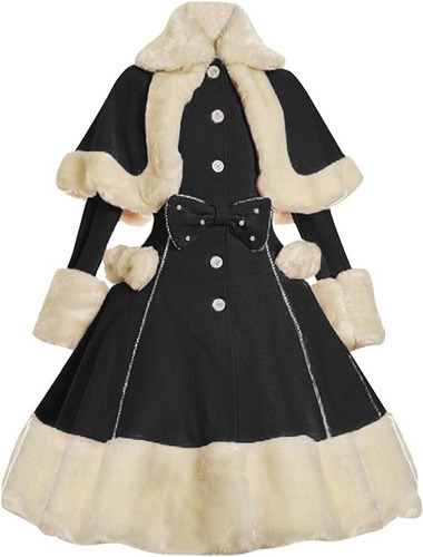 Vestido Vintage Gótico Lolita Para Mujer, Cuello De Piel Par