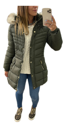 Campera Parka Larga Entallada Con Piel The Big Shop