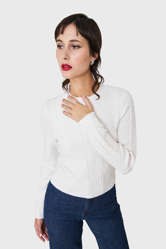 Sweater Punto Trenzado Blanco Nicopoly