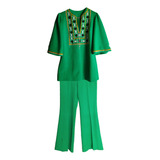 Conjunto Remera Pantalón Floreado Verde T.40 (con Detalles)