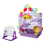 Kit Gaiola Super Luxo 3 Andares + Bola Globo Hamster Cor Lilás