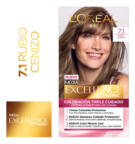 Tintura L'oréal Excellence Creme Tono 7.1 Rubio Cenizo