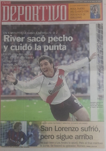 Clarin Deportivo 30/4/2001 Ñuls 2 River 3,boca 2 Indepte 1