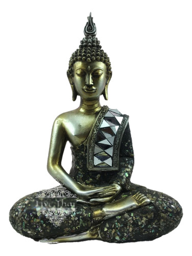 Buda Thai Grande Meditando 34cm Escultura Deco Premium Zn