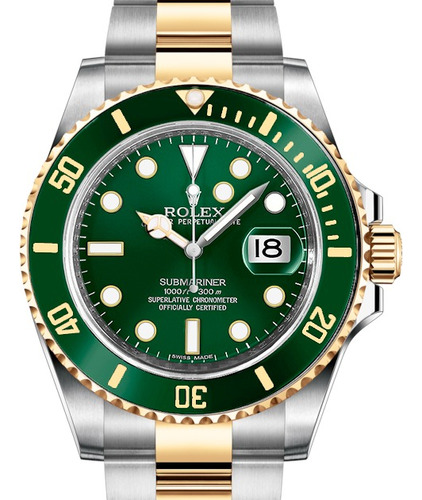 Reloj Rolex Submariner Gold & Green -verde Y Oro- Calendario