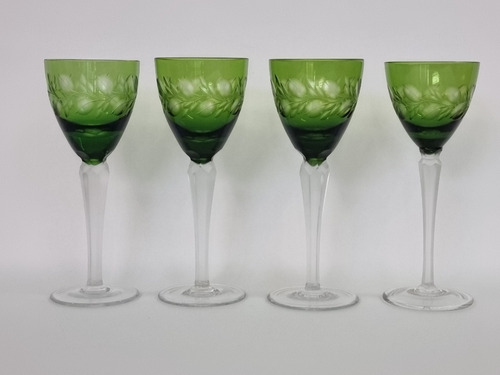   Taças Para Vinho Cristal Hering (4) Lapidadas À Mão, Verde