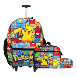 Kit Mochila Bolsa Rodinhas Juvenil Infantil Escolar Pokémon 