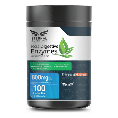 TETRA DIGESTIVE ENZYMES 100 capsulas (800 mg por porcion) 9 tipos de Enzimas Digestivas + Probioticos con Fibra Digestiva y Citrato de Magnesio Eternal Nutrition | Meses sin interés
