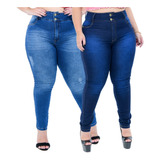 Kit 2 Calça Plus Size Feminina Jeans Cintura Alta Top Lycra