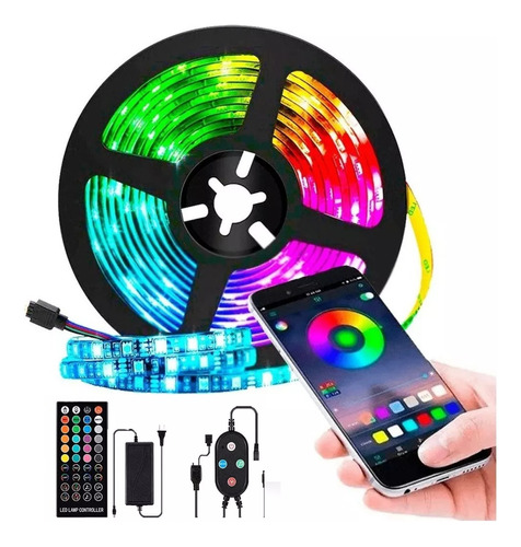 Kit 5 Mts Tira Led Rgb 5050 + Control Audiorítmico + Fuente 