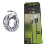 Cable Usb C Mallado Carga Rápida 3a Transferencia Datos 3mt