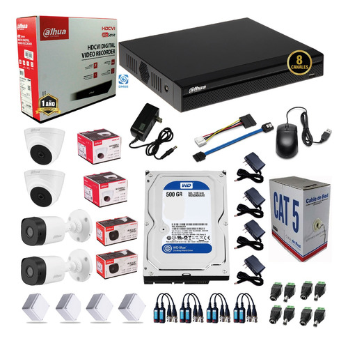 Kit 4 Camaras Seguridad Dahua Dvr 8ch + Disco 500gb Fullhd