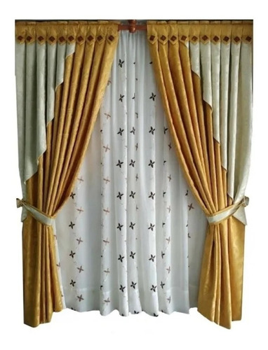 Cortinas En Yackard + Bolillo Con Accesorios Para Instalacio