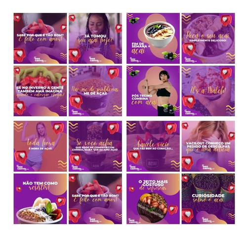 Pack Canva Açai 1.0 Templates Editável 100 Artes Instagram