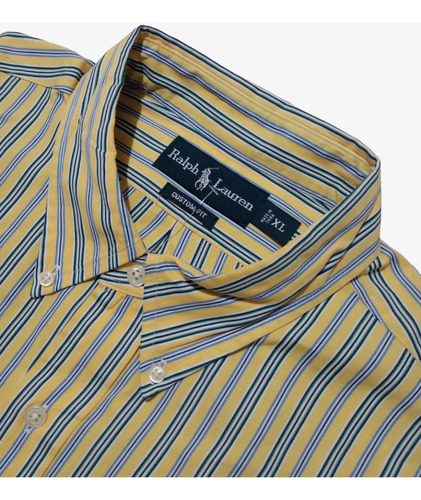 Camisa Ralph Lauren Custon Fit Lineas Amarilla-bco Talla Xl