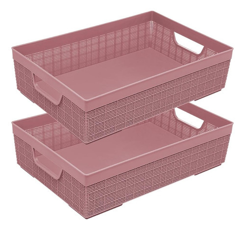 Kit 2 Cestos Organizador Armário Gaveta Lavanderia M 33x23 Cor Rose