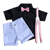 Kit Conjunto Infantil Roupa Aniversário Menino Ideal Festa Tema Mundo Bita Camisa + Bermuda  Tamanhos Do 1 Ao 4