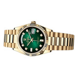 Relógio Feminino Rolex Daydate 36mm Verde Vidro Safira Na Cx