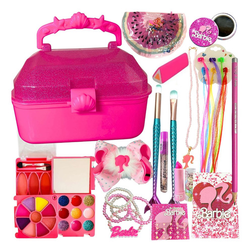 Kit Infantil Maleta Pink Glitter Maquiagem Lápis Barbie 