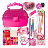 Kit Infantil Maleta Pink Glitter Maquiagem Lápis Barbie 