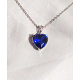 Dije Plata 925 Gema Topaz Azul Suizo Strass 1.2 Cm Corazón