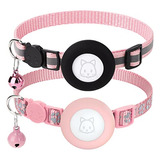 2 Collares Gato Porta Airtag, Reflectante (rosa)