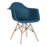 Cadeira Charles Eames Eiffel Wood Daw  Com Braços Cores Estrutura Da Cadeira Azul-petróleo