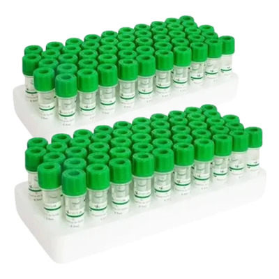 100 Mini Tubo Tampa Verde Heparina 0,5ml Coleta Exame Hemato | Parcelamento sem juros