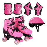 Patins C/ Proteção 30 - 41 Menina Rosa Com Luz Led Infantil