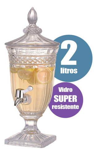 Suqueira De Vidro 1,8l Com Torneira Suco Agua Saborizada