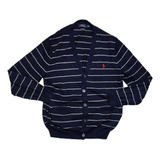 Cardigan Ralph Lauren Grande L Azul Lineas Grises 