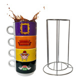 Kit Xícara Caneca Café Série Friends Torre Com Suporte 150ml