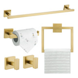 Set 5 Accesorios Para Baño Acero Inoxidable Dorado Cepillado