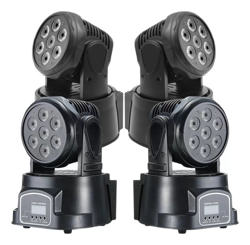 Kit 4 Moving Head Wash 7 Led 12w Quadriled Rgbw Dmx Sound