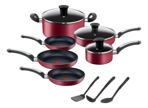 Batería De Cocina 12 Pz Aluminio Utensilios Tefal T-fal Rojo