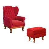 Conjunto De Cadeira  Puff Aurora Veludo Vermelho Via Encanto