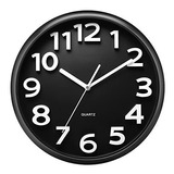 Reloj De Pared Negro Silencioso 33 Cm De Díámetro Números 3d