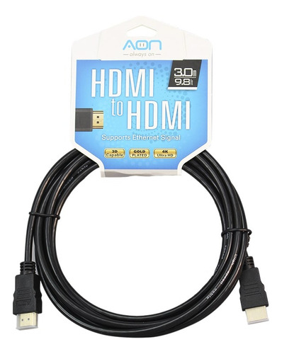 Cable Hdmi 3 Mts Gold Platted 4k Ultra Hd 3d Aon