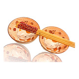 Set 2 Tazones Rosa Arroz Ramen Fideos Con 4 Palillos Chinos