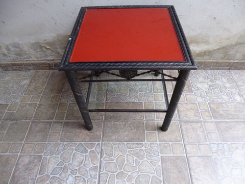 Mesa Ratona Hierro Forjado Modelo Sol Y Vidrio Rojo 