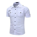 Camisa Vaquera Militar De Algodón De Manga Corta For Hombre