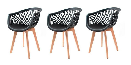 Kit 3 Cadeiras Para Mesa De Jantar Cozinha Web Wood Preta