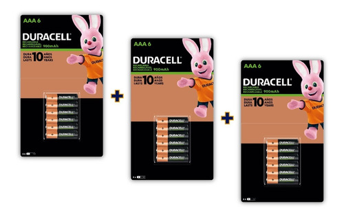 Pila Aaa Recargable Duracell Pack 18 Baterías 900 Mah 1.2v