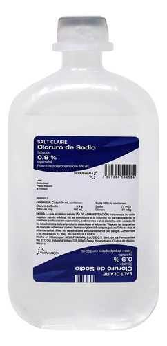 Salt Claire Suero Cloruro De Sodio Inyec. 0.9% Fco C/500 Ml